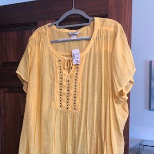 CJ Banks Yellow Gauze Top 3X 24-26 Nwt